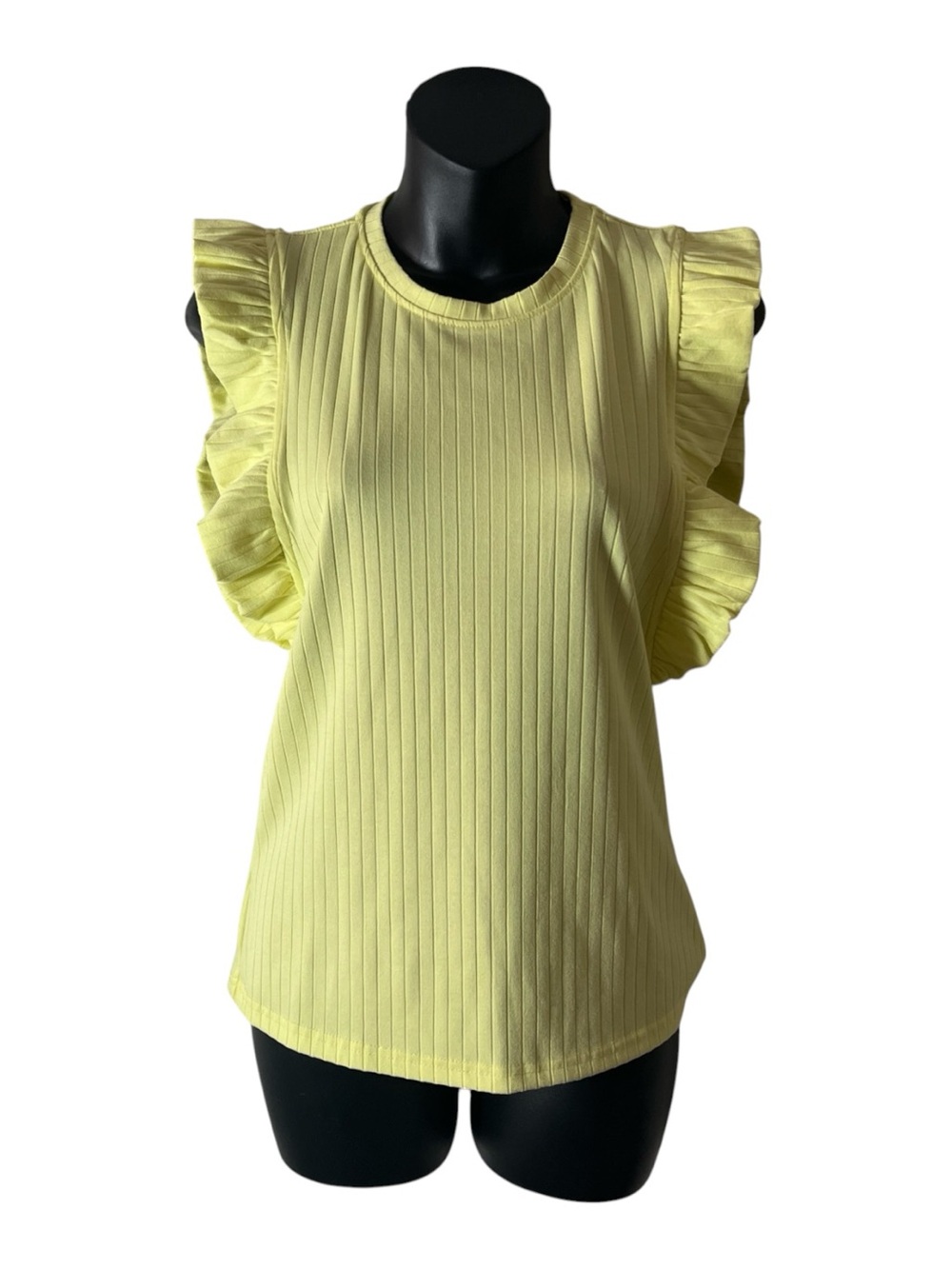 THML Nepn Yellow Ribbed Ruffle Sleeve Tank Sz S